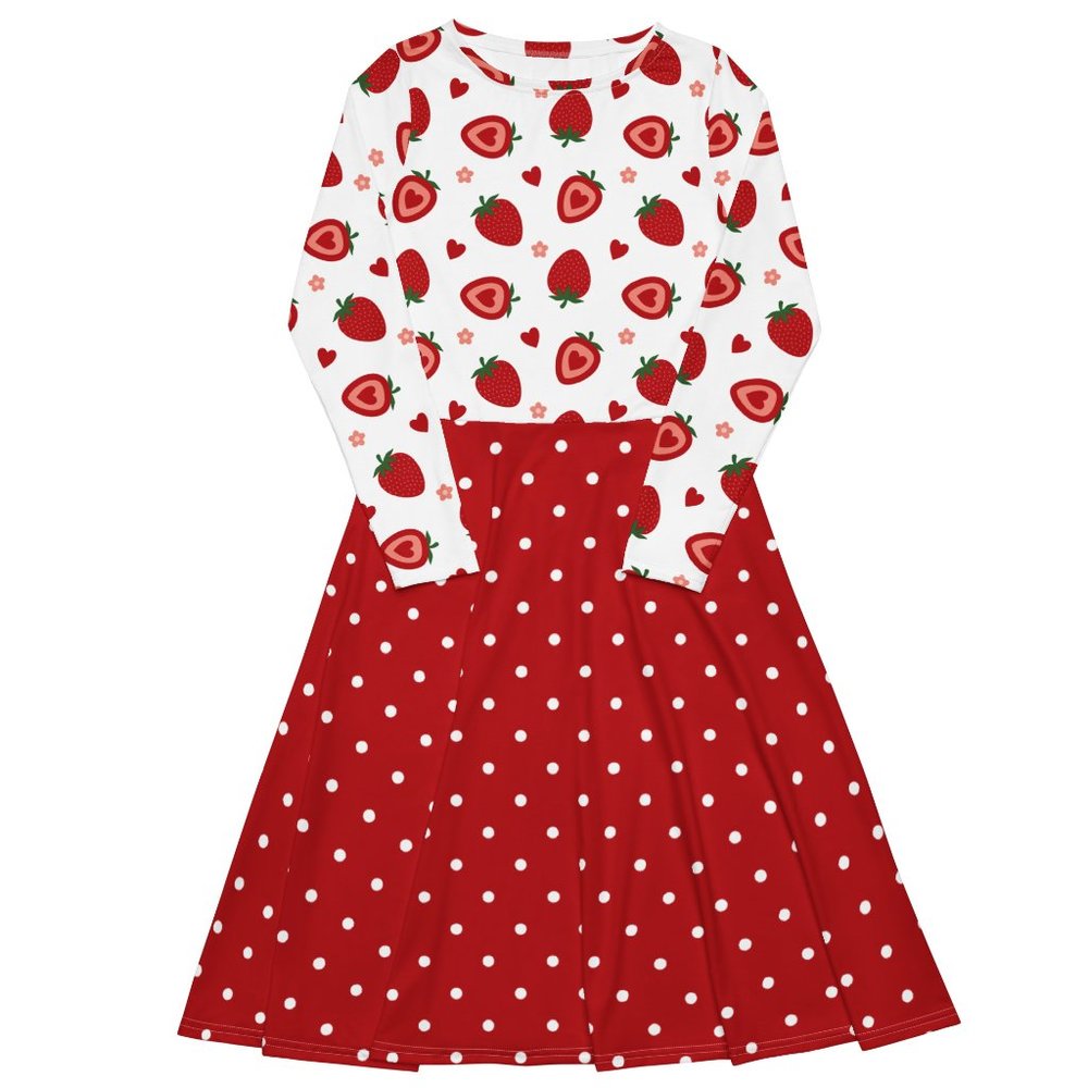Strawberry Heart Long Sleeve Pin Up Dress - Picture 5 of 10